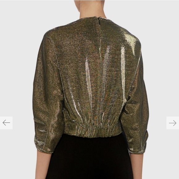 Tibi Ruched Sleeve Metallic Cropped Top - Picture 2 of 7